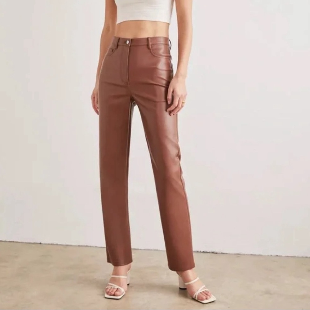 Wilfred Camel Brown Leather Pants